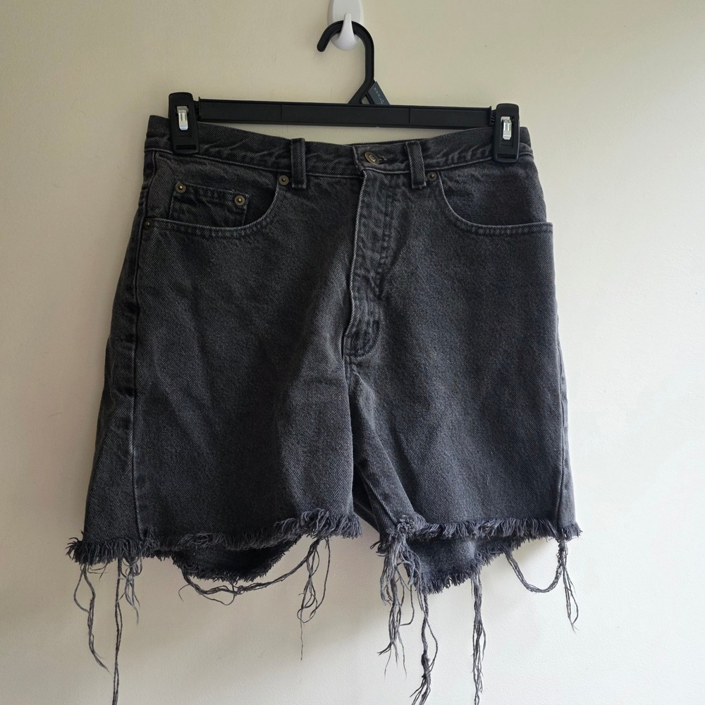 VTG Express Black Denim Shorts High Waisted Distressed Cutoff Frayed 29‎ Grunge